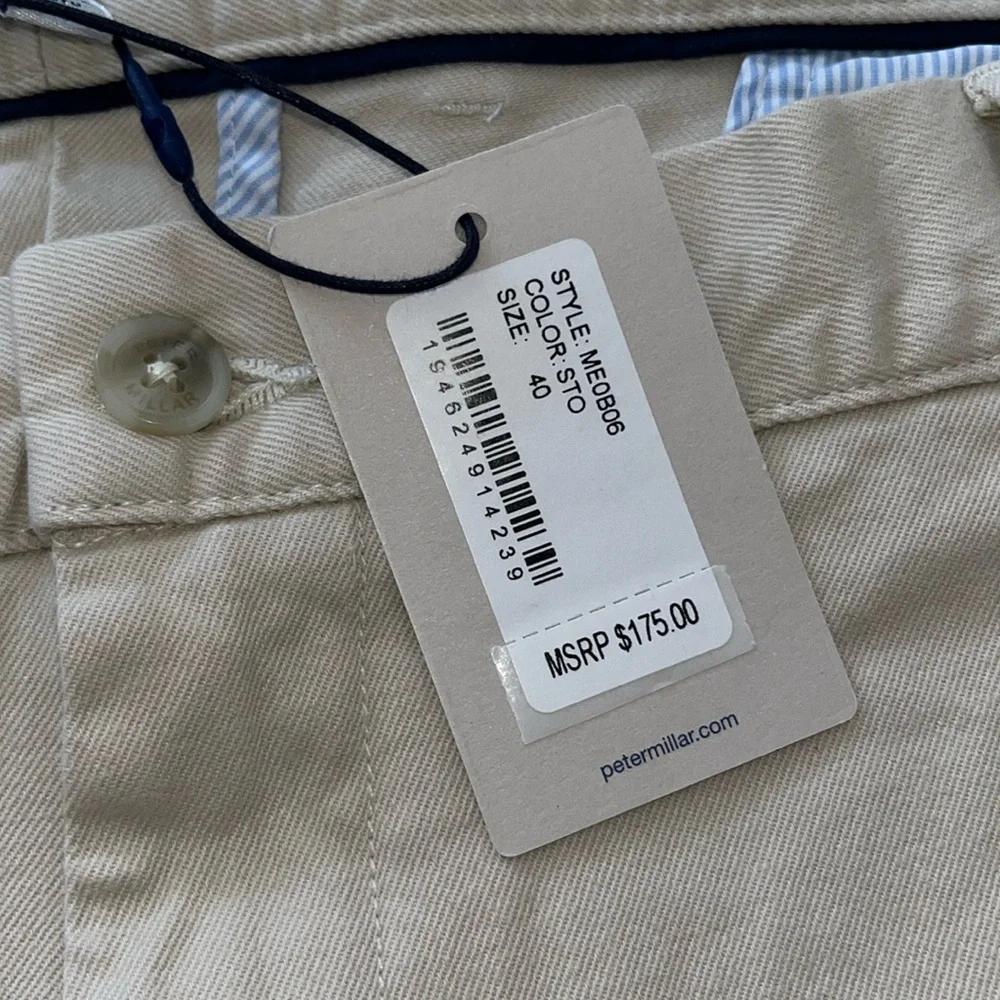 NWT Peter Millar Pants Sz 40 Crown Pilot Twill Flat Front Trouser Chinos‎ Stone